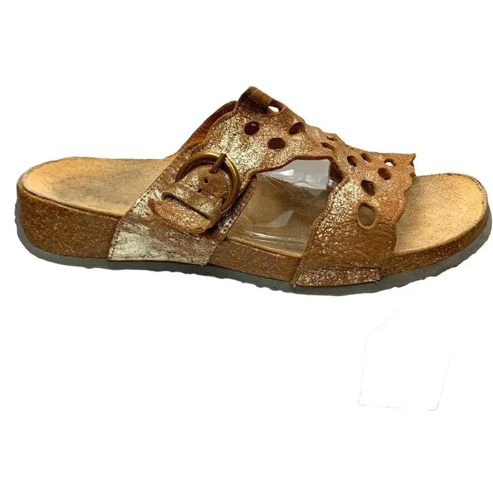 THINK! Mizzi Frosted‎ Leather T Strap Cut Out Buckle Sandals